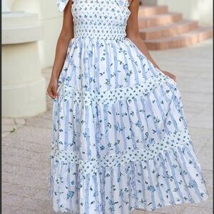 Floral Blue and White Maxi Dress
